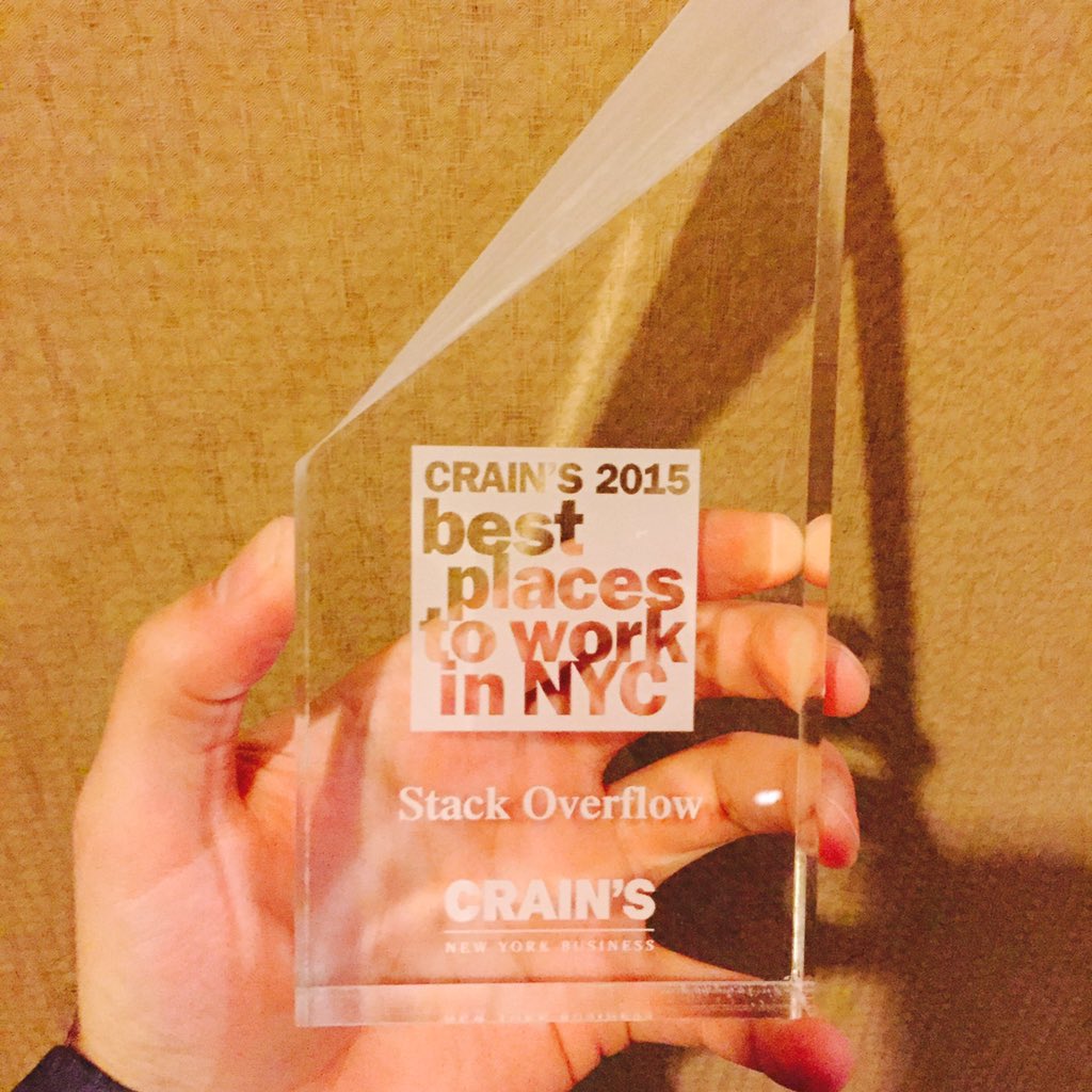 Jumpfreeze's tweet photo. We're number four! We're number four! #bestplaces @StackOverflow @StackPeople @CrainsNewYork https://t.co/CqUbeLyrim