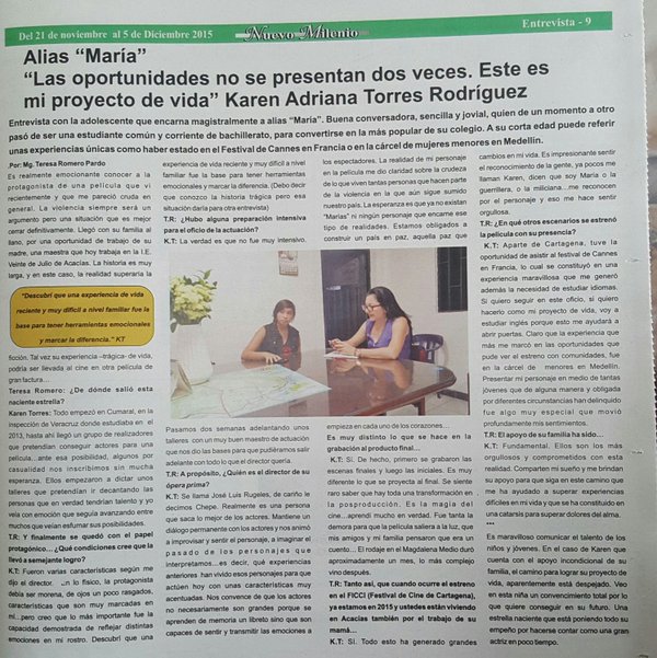AliasMariaPeli's tweet photo. @milenioacacias nos comparte esta entrevista con Karen Torres, la protagonista de Alias María. https://t.co/0YCpUSBTjS