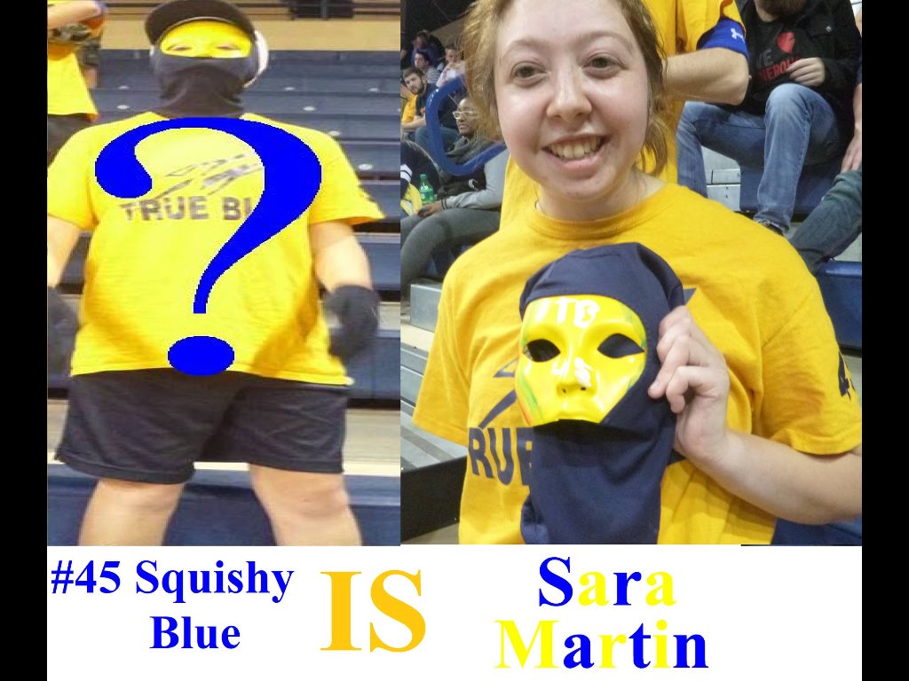 On 12/2 one of our members #45 Squishy unmasked @ basketball, Squishy is known as Sara Martin! Congratulations!!
