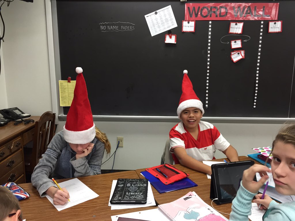 BMS_6thgrade's tweet photo. Libby and Jose are working very hard and have awesome Christmas spirit! #lovethesesillykids  #BHMSROCKS https://t.co/85r4pR3jEi