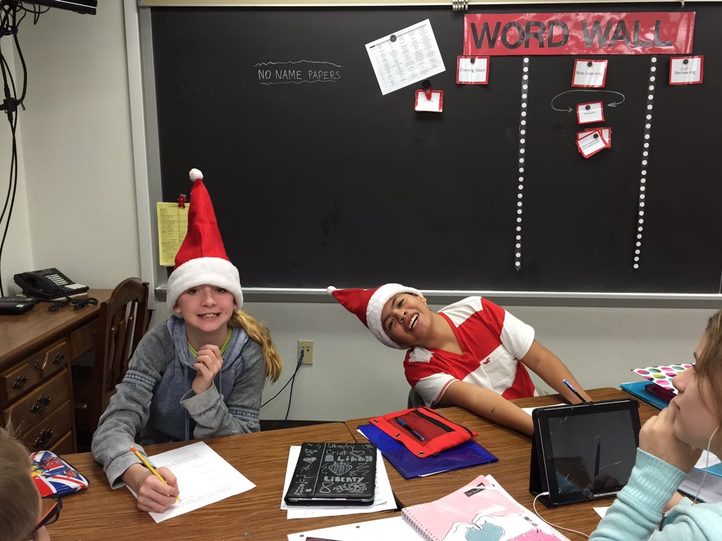 BMS_6thgrade's tweet photo. Libby and Jose are working very hard and have awesome Christmas spirit! #lovethesesillykids  #BHMSROCKS https://t.co/85r4pR3jEi