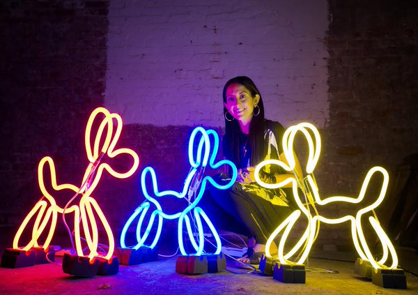 BellSquareLDN's tweet photo. #NeonDogs tommorrow 10-7pm! Color, canines, bones & poo! @deepamann_kler https://t.co/9HU0IPqyVt 🔔🎉💥✨💫 #outdoorarts https://t.co/yJ0IMMGxwn