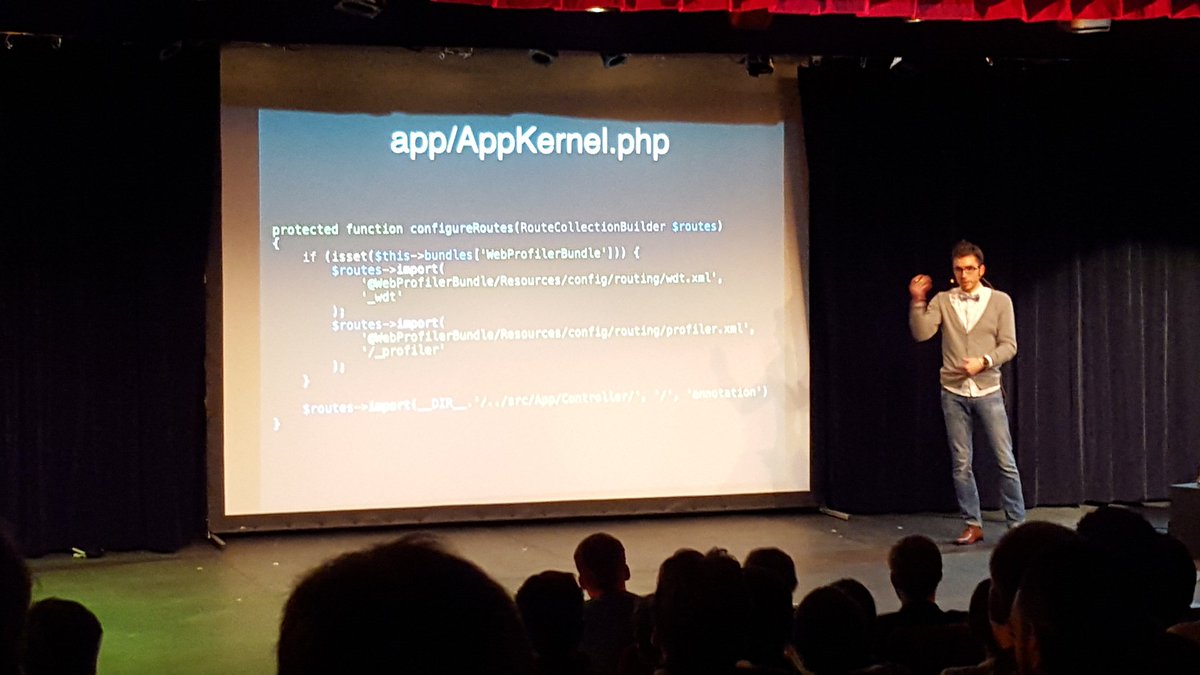 remiappels's tweet image. Last presentation of #SymfonyCon about Symfony #microFramework by @weaverryan, 2 files, all features.