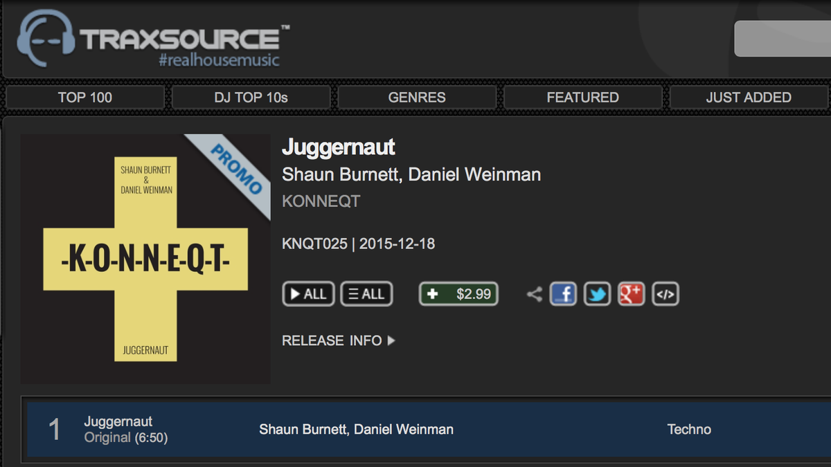 KONNEQTMUSIC's tweet photo. .@ShaunBurnett124 &amp; @DanielWeinman 'Juggernaut' out now on @Traxsource #Techno

https://t.co/9t5uCV2f0R

#KONNEQT https://t.co/KUHyA6R6Ef
