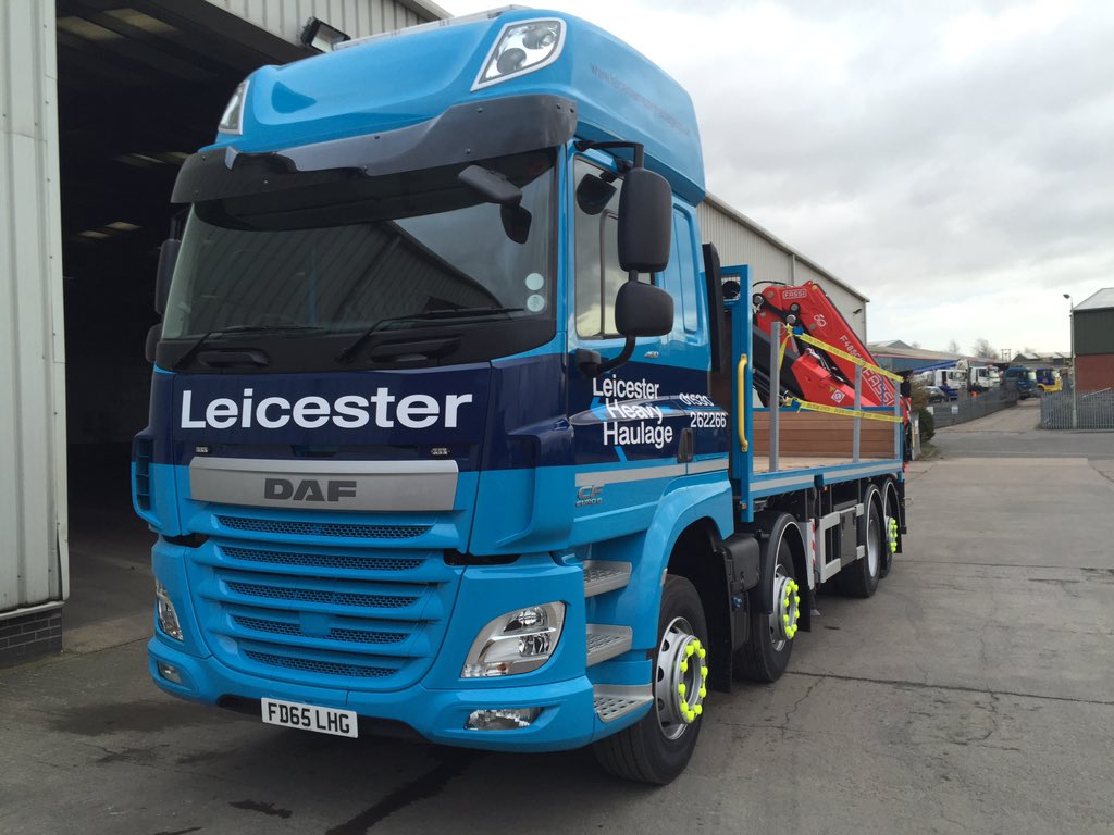 LeicesterHeavy's tweet photo. Our new Rear Steer Rear Mount Rigid Crane Vehicle.  Capable of lifting 9500kgs at 4.85m and 3255kgs at 13m. #DAF https://t.co/3uYTg4iCAd