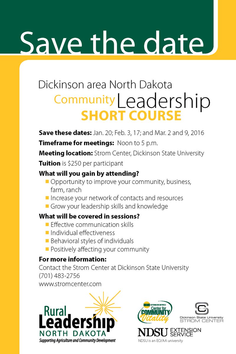 stromcenter's tweet photo. Rural Leadership Short Course - this course provides leadership development opportunities to citizens in Dickinson! https://t.co/sejFrrmXwl