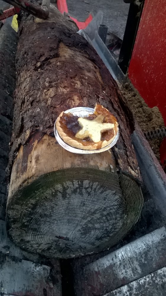 Only one thing will get us through a stormy December day at the wood yard. #piefuel