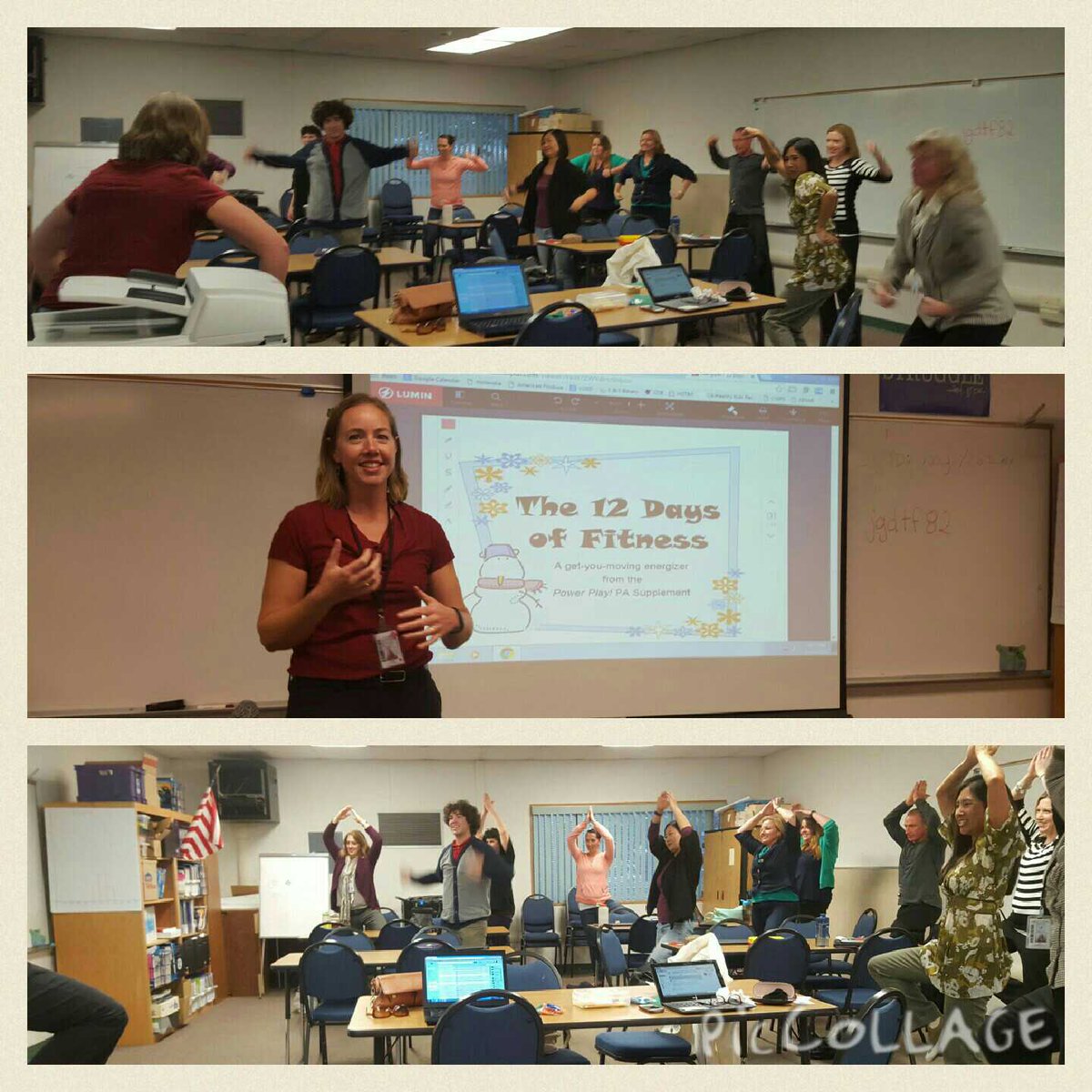 EngageVista's tweet image. @AmyHaessly, Nutr Ed Supervisor, leads the "12 Days of Fitness" as we start our Wellness Committee mtg #HealthAndFun