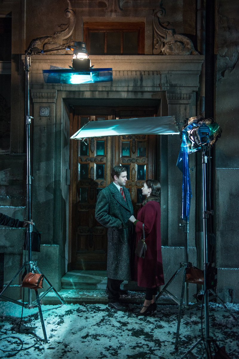 Oliver Jackson-Cohen and Rebecca during the shooting of Despite the Falling Snow.
