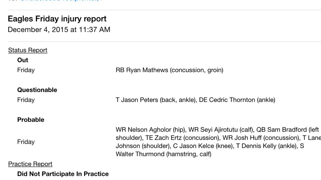 GeoffPMosher's tweet image. Full #Eagles injury report vs. Patriots