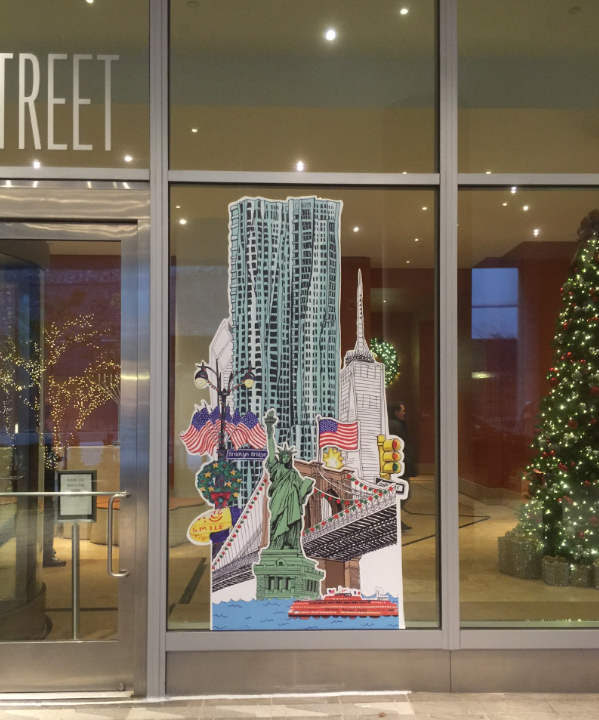 NYbyGehry's tweet photo. We are proud to announce that the #NYbG holiday window signage is officially up! Design created by @jenniemaizels https://t.co/VCaENM5wUO