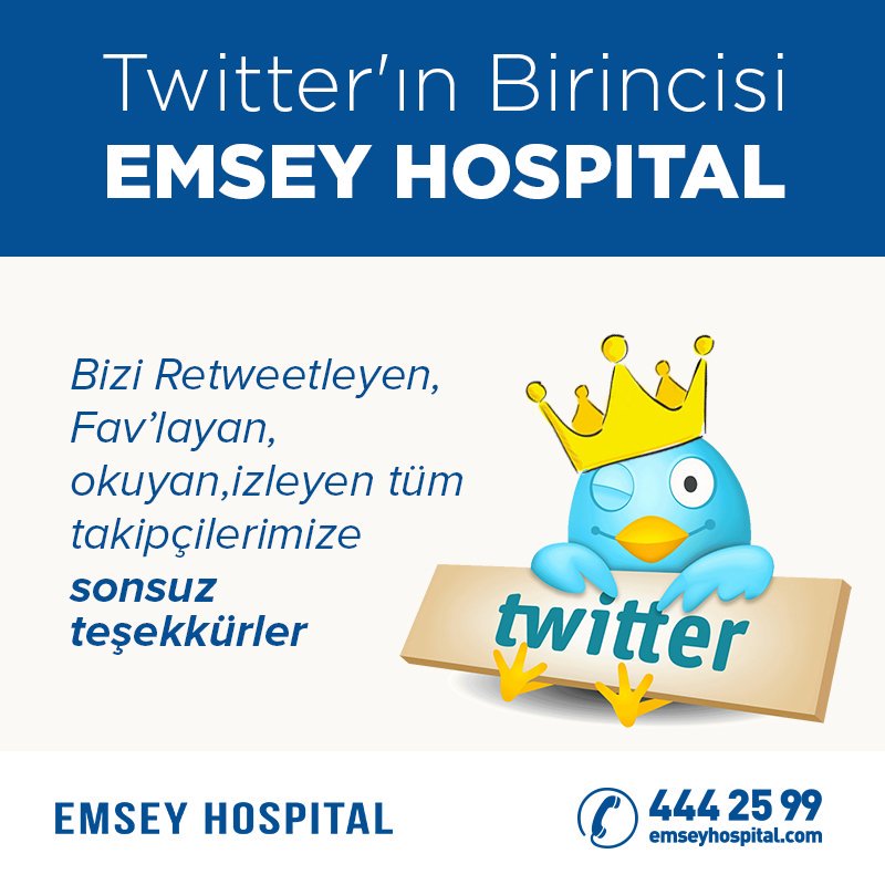 Teşekkürler Emsey Ailesi.
Sağlık alanında 11 kategoride Ekim ayi Twitter Şampiyonu Emsey Hospital...