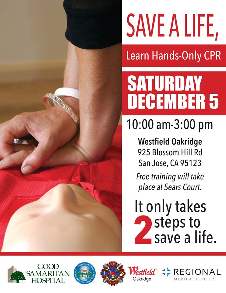 XSCEMS's tweet photo. Learn how to HELP SAVE A LIFE with HANDS ONLY CPR at Oakridge Mall on Saturday!  Come join us! https://t.co/lKHimX6Yrb