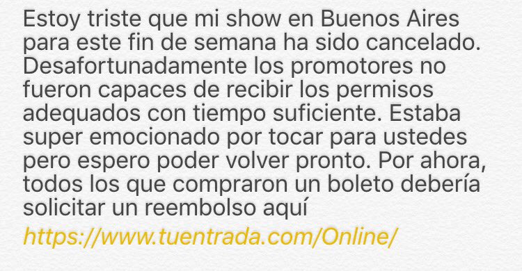 Announcement for my Argentina show 😔 https://t.co/vHqeHp3Vmt