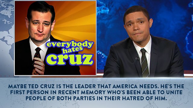 TheDailyShow's tweet photo. Trevor on why Ted Cruz might be the uniter America needs right now. https://t.co/DWdIPS5lRJ https://t.co/0TcxhMlpXm
