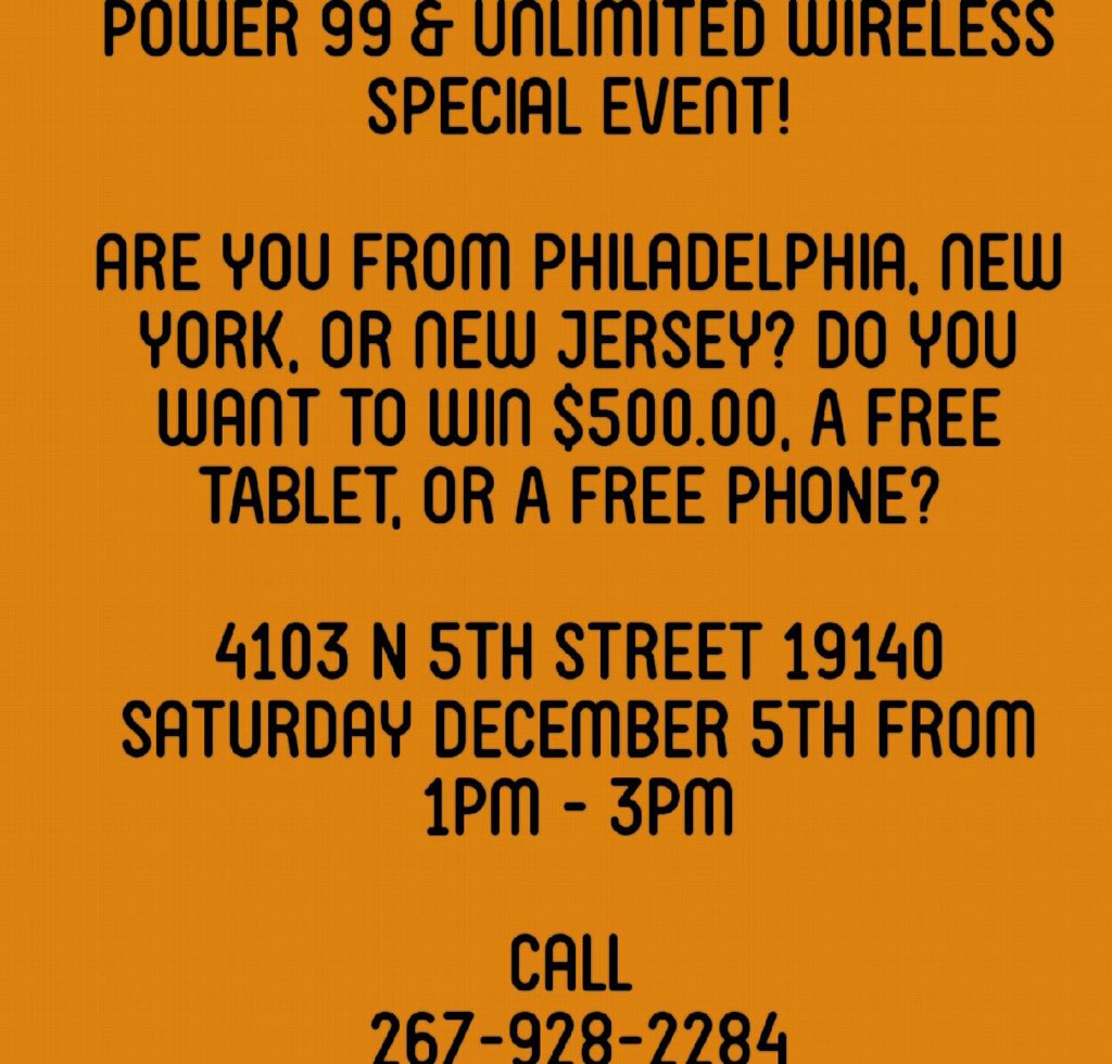 uwphilly215's tweet photo. #power99 #muthaknows #philly #philadelphia #tyeno #5thandlycoming #unlimitedwireless @Power99Philly @RealMuthaknows https://t.co/7a8klHxYkT