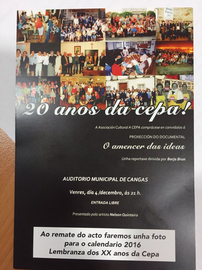 cangasdecide's tweet photo. @cangasdecide Hoxe as 21:00h no auditorio de #Cangas "20 anos da Cepa" https://t.co/K0QKCxlR0D