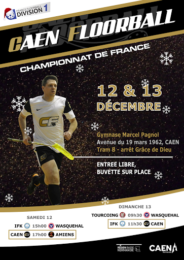 Les 12&amp;13 décembre #Caen accueille le 3e tour #D1 de <a href="/floorballFR/">France Floorball</a> à Marcel Pagnol. Venez nombreux :-) <a href="/CaenOfficiel/">Ville de Caen</a>