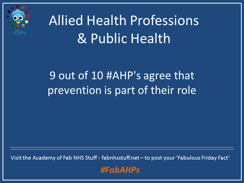 9 out of 10 #AHPs agree that health improvement & prevention is part of their role rsph.org.uk/en/policy-and-… #FabAHPs