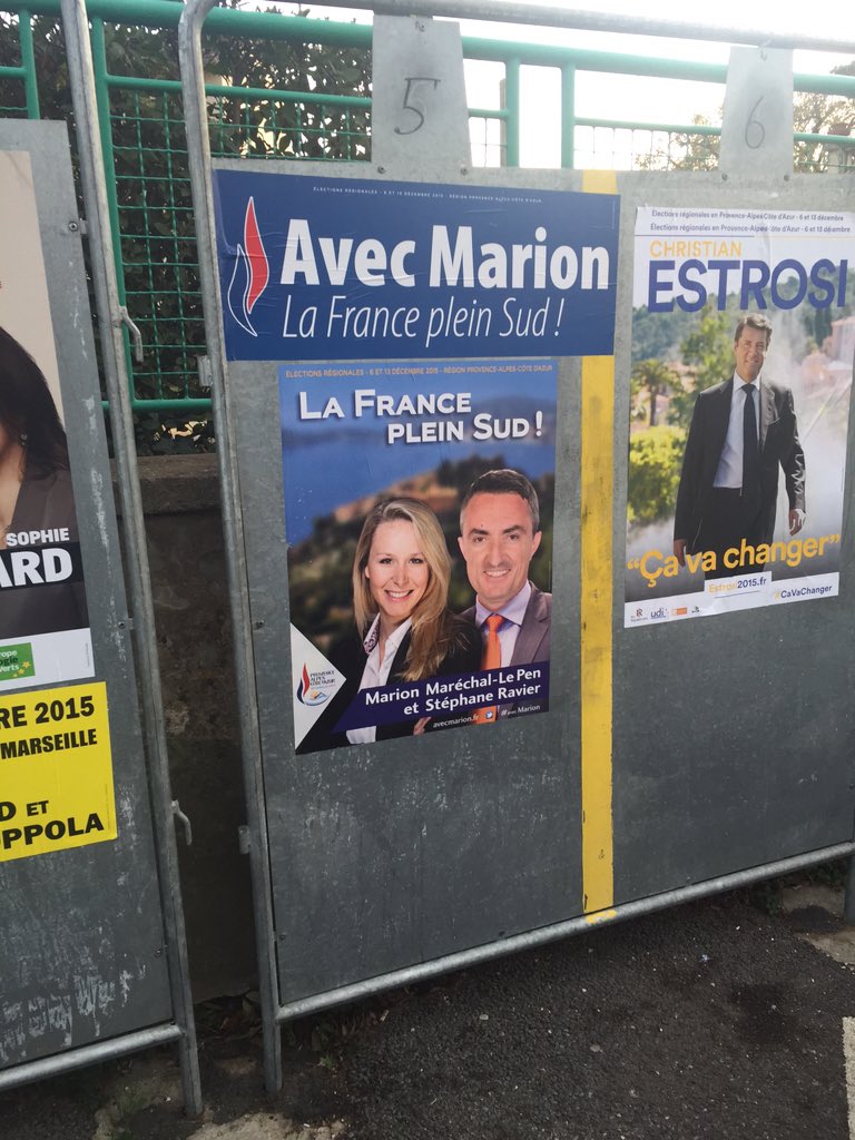す 明後日はフランスの統一地方選挙 ぼくの住むpaca州では国民戦線の現党首の姪 マリオン マレシャル ルペンが立候補 南部のために というスローガンと鷹の巣村やラベンダー畑バックのソフトなイメージを前面に押し出したポスターが至る所に す 明後日はフランスの統一地方選挙 ぼくの住むpaca州では国民戦線の現党首の姪 マリオン マレシャル ルペンが立候補 南部のために というスローガンと鷹の巣村やラベンダー畑バックのソフトなイメージを前面に押し出したポスターが至る所に