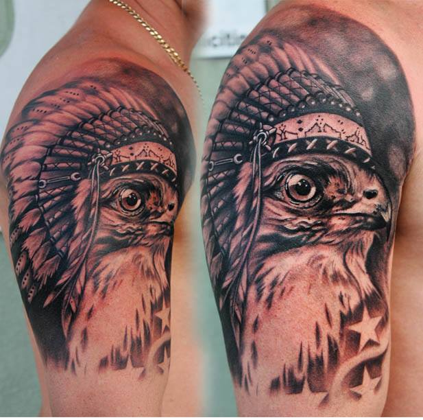Native American Hawk Tattoo