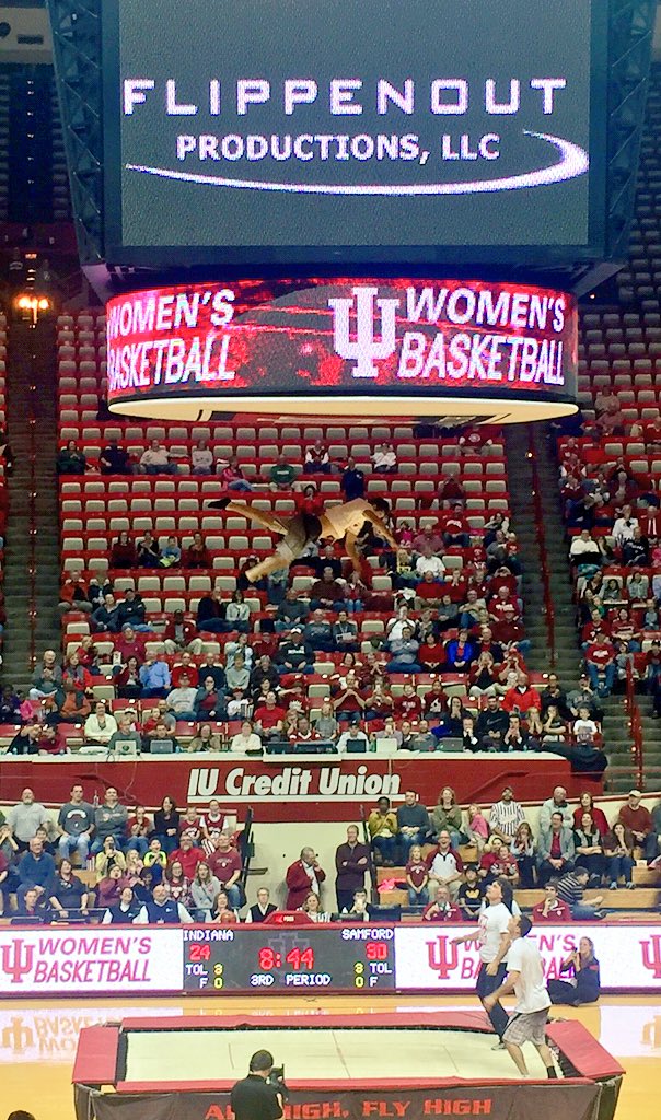 ThatDudeUnique's tweet photo. The @GoIUPromos folks with another grand-slam halftime show; if ya look just below the scoreboard -- that's a human https://t.co/I2ttyOBUSE