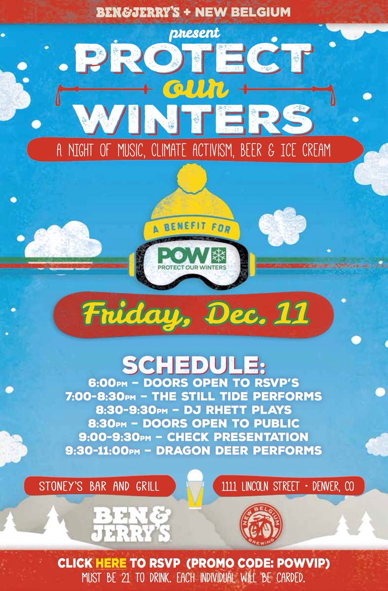 ProtectWinters's tweet photo. See you all TONIGHT in Denver 4 beer, ice cream, music & climate activism w/@newbelgium @benandjerrys! #PintsForPOW https://t.co/WAGAAGSzer