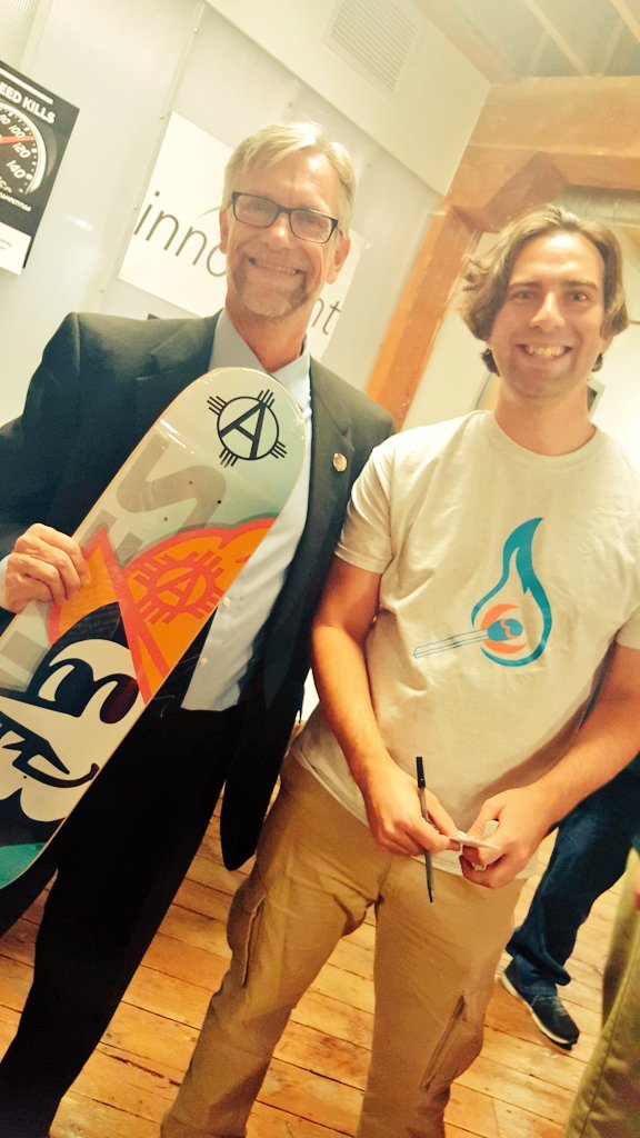 catalystweek's tweet photo. Thanks for always supporting our efforts @OGary - here holding our prize from @ABQDukes for our #DukeofPinball #abq https://t.co/jB8XmF9fkc