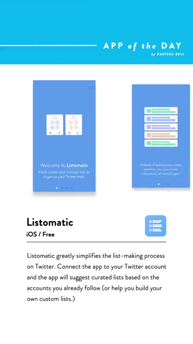 GetListomatic's tweet photo. Listomatic is @mashable's App of the Day on @Snapchat Discover! https://t.co/Hish270nZi