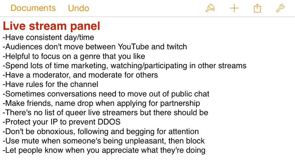 MattBaume's tweet photo. Thanks to all for a great queers & Twitch panel! Here's my notes for anyone interested. #everyonestreams https://t.co/5kBlIzoye2