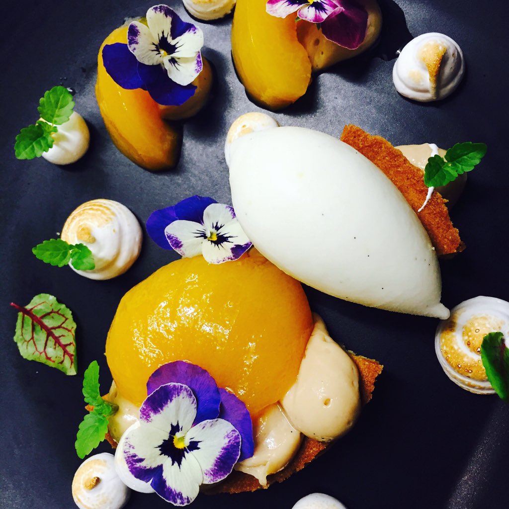 Always leave room for dessert! This is Franco's Poached Peach and Jasmine Tart with Yoghurt Sorbet 🌸
