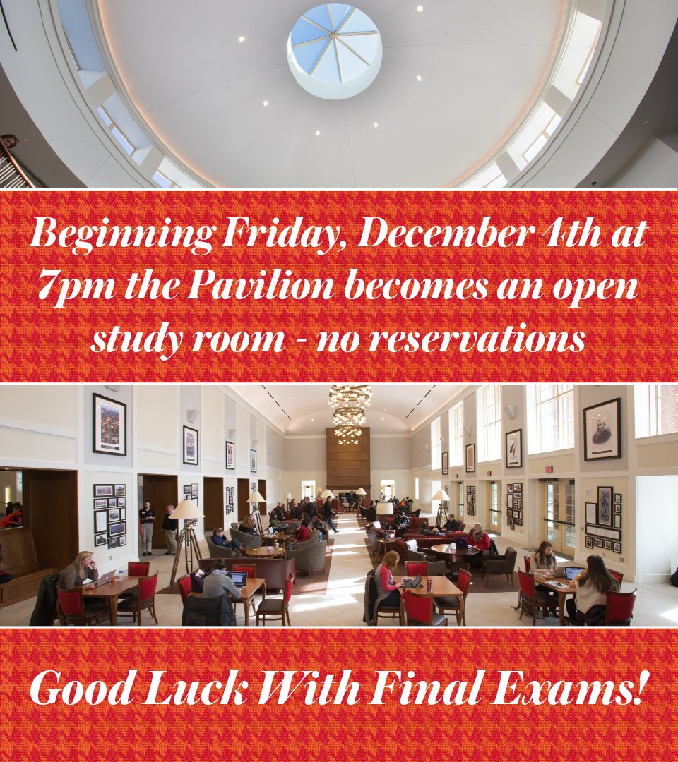 MiamiOH_ASC's tweet photo. Reminder, the Pavilion will open at 7p tonight for all Finals Week as a study room, study hard everyone! #MiamiOH https://t.co/Gs7UNtktWN