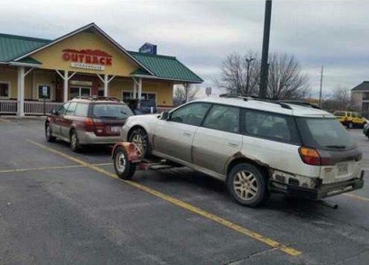 JacobJeraldVip's tweet photo. An Outback pulling an Outback, stopped to eat at Outback, parked outback. https://t.co/QYKCKkMYeg