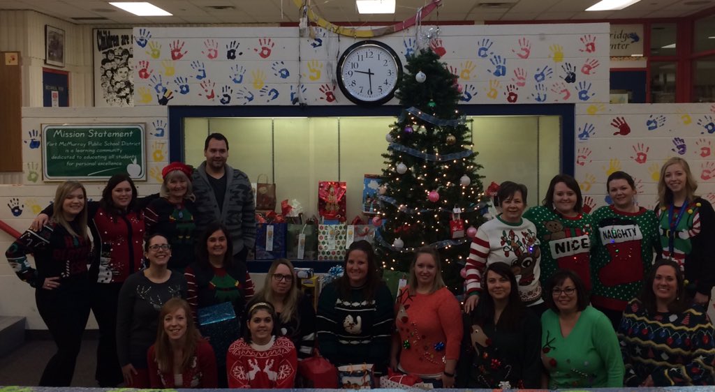 TimberleaSchool's tweet image. Staff in the Christmas spirit- rocking the Ugly Christmas sweaters @FMPSD #whyTimberlearocks