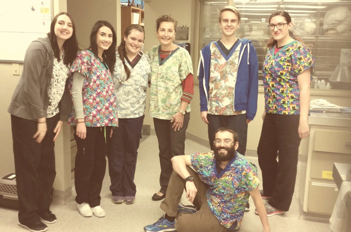 langleyanimal's tweet photo. Our staff Kaylee, Megan, Lisa, Sandra, Austin, Petra, and Nick having fun with some scrubs with crazy prints! https://t.co/MrELCAU6uX