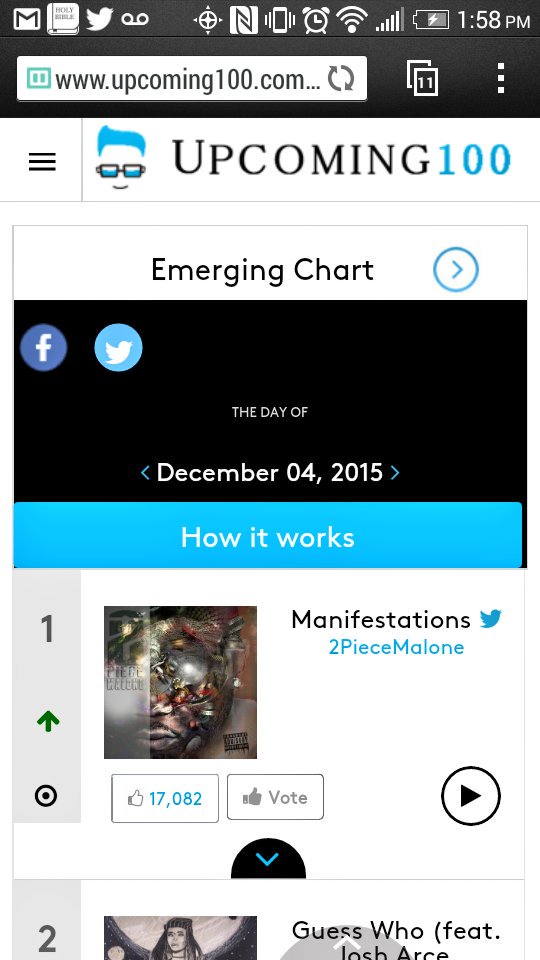 2PieceMalone's tweet photo. #ThankYou #1 #Upcoming100 #Vote Now for @2PieceMalone "Manifestations" here https://t.co/L1IB4YEOOh via @Upcoming100 https://t.co/uVsGV339NQ