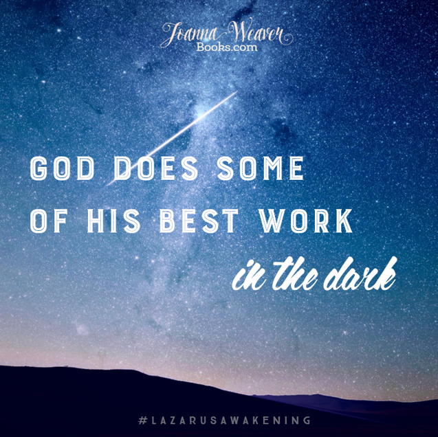 JoannaWeaverBks's tweet photo. God does some of His best work in the dark. #LazarusAwakening #NoFear @JoannaWeaverBks https://t.co/rzZmmb5LM8