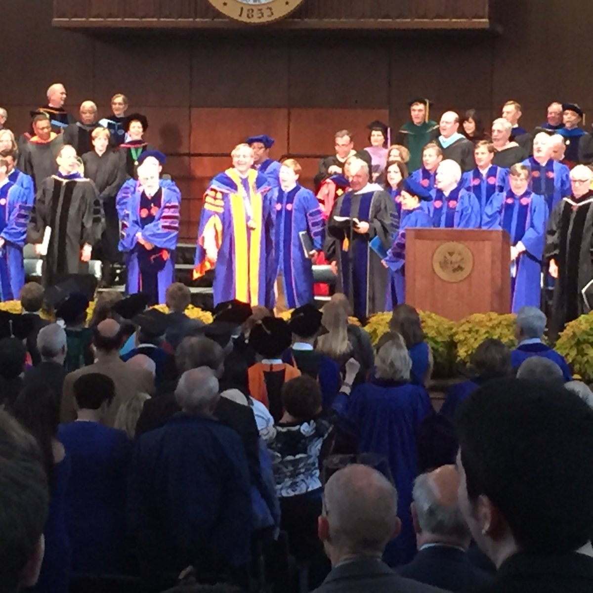 FloridaGators's tweet photo. Congratulations, @PresidentFuchs, on your inauguration & investiture. ❤️ seeing you singing the alma mater! #UFPrez https://t.co/GnDA8ATZSz