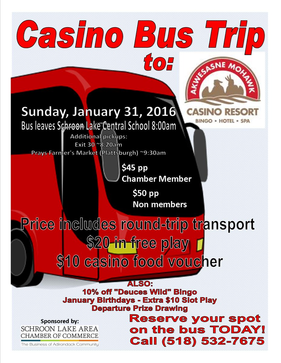 Love the Akwesasne Mohawk Casino? Join the Schroon Lake Chamber on a bus trip January 31, 2015! #Schroon #bustrip