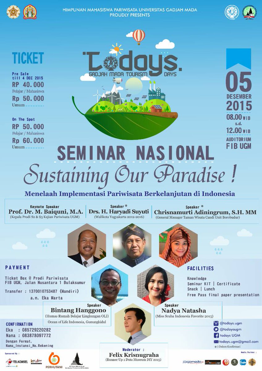 jogjamedia's tweet photo. TODAY! SEMINAR NASIONAL PARIWISATA | 5 DES 2015 | 08.00 | AUDITORIUM FIB UGM | @todaysugm https://t.co/SKNuZLWmZu https://t.co/Wdn4tkqHGM