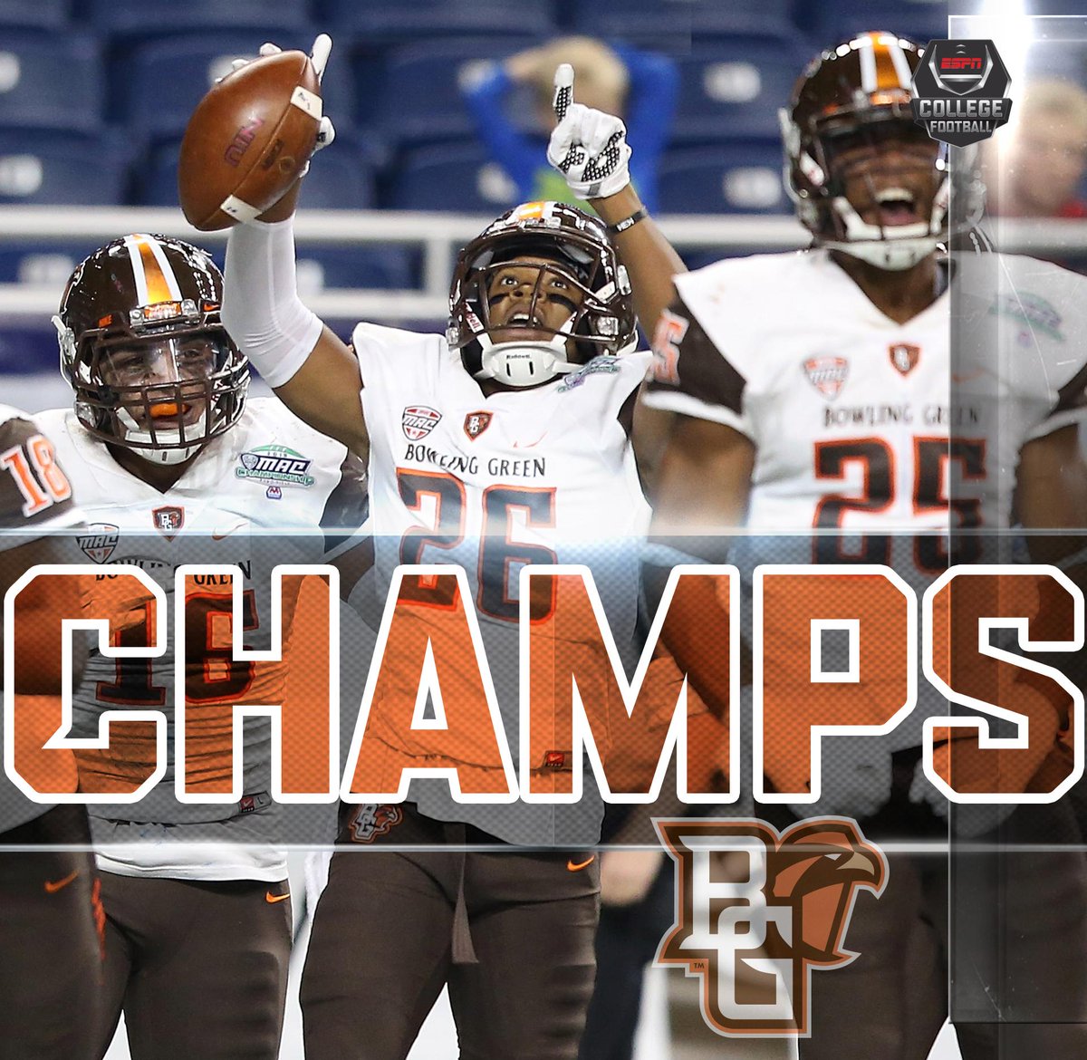 ESPNCFB's tweet photo. Bowling Green takes down N. Illinois to win the MAC for the 2nd time in 3 years. https://t.co/4o4jbNQrk2