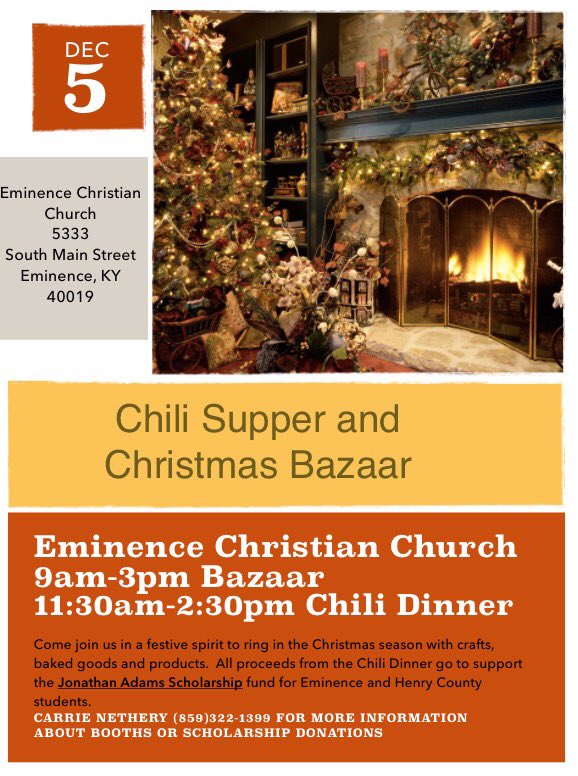 ECCdisciples's tweet photo. #ECCDOC is having a chili dinner 2 benefit the Jonathan Adams Memorial Scholarship Sat. 11:30-2:30. Come join us! https://t.co/bvYkCNixBR
