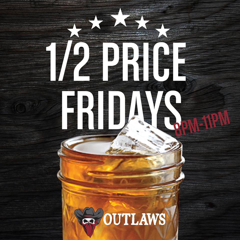 OutlawsAmes's tweet photo. It's finally Friday! You know that means we're serving up 1/2 priced drinks from 8-11pm https://t.co/HKc30mrr9G