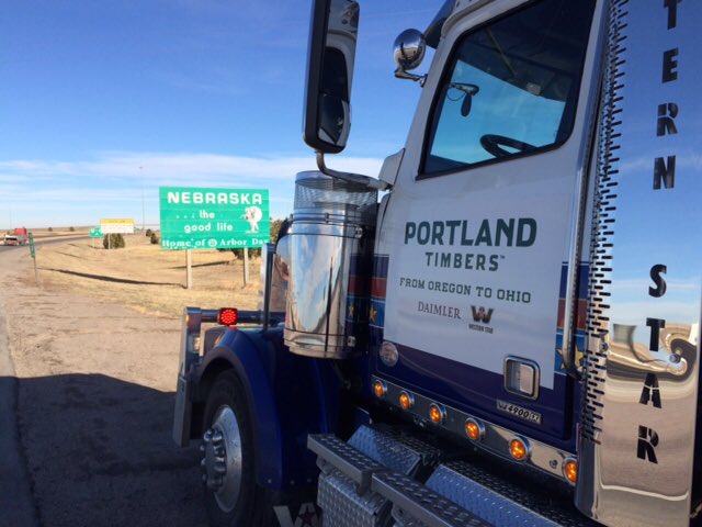 TimbersFC's tweet photo. Victory log update: passing through the Cornhusker State today. 🚛 

#RCTID 
#OnwardRoseCity https://t.co/n3mmLz4rJ4