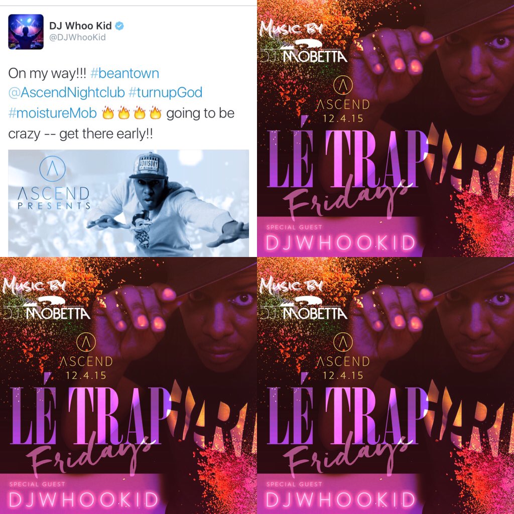 TheseVibez's tweet photo. TONIGHT @DJWhooKid IS AT @AscendNightclub ! π¨π₯
I'll be mashing it up early #DJMOBETTA π―
PULL UP π #BOSTON #NYC https://t.co/a1eodkROCU