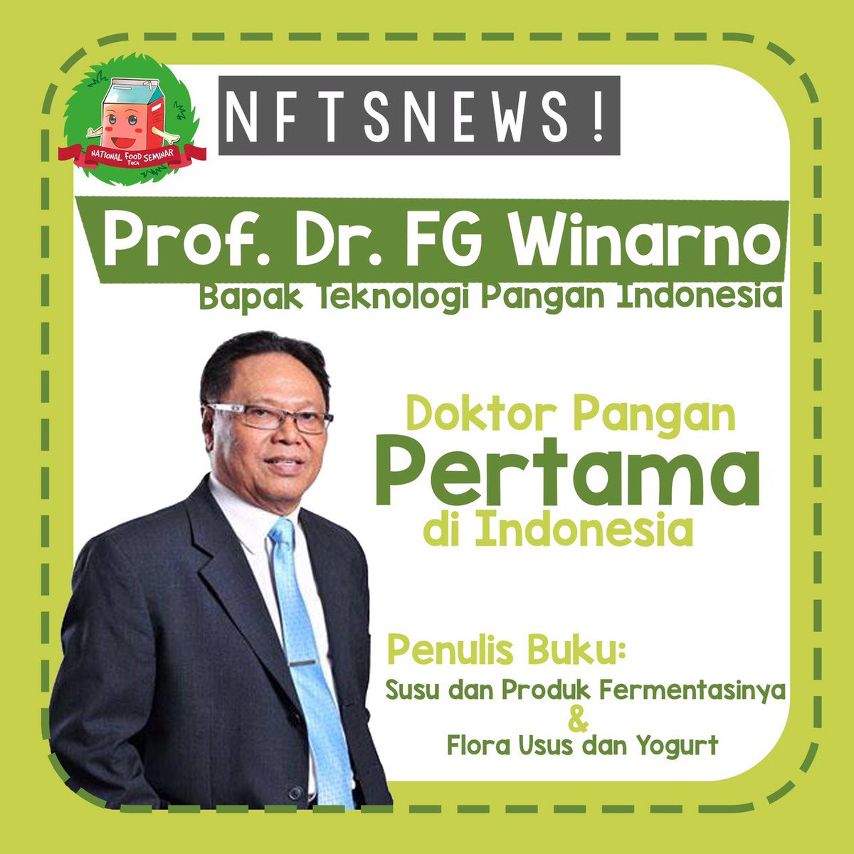 NFTS2015's tweet photo. Pembicara National Foodtech Seminar yang pertama adalah Prof Dr F G Winarno #kenalanPembicara @seputarkampus https://t.co/ghYHoyVPQ6