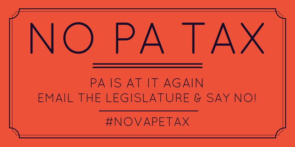 PA Vapers - Oppose the Vape tax. CASSA has an easy form to email opposition ow.ly/VvY4Z #NOVAPETAX