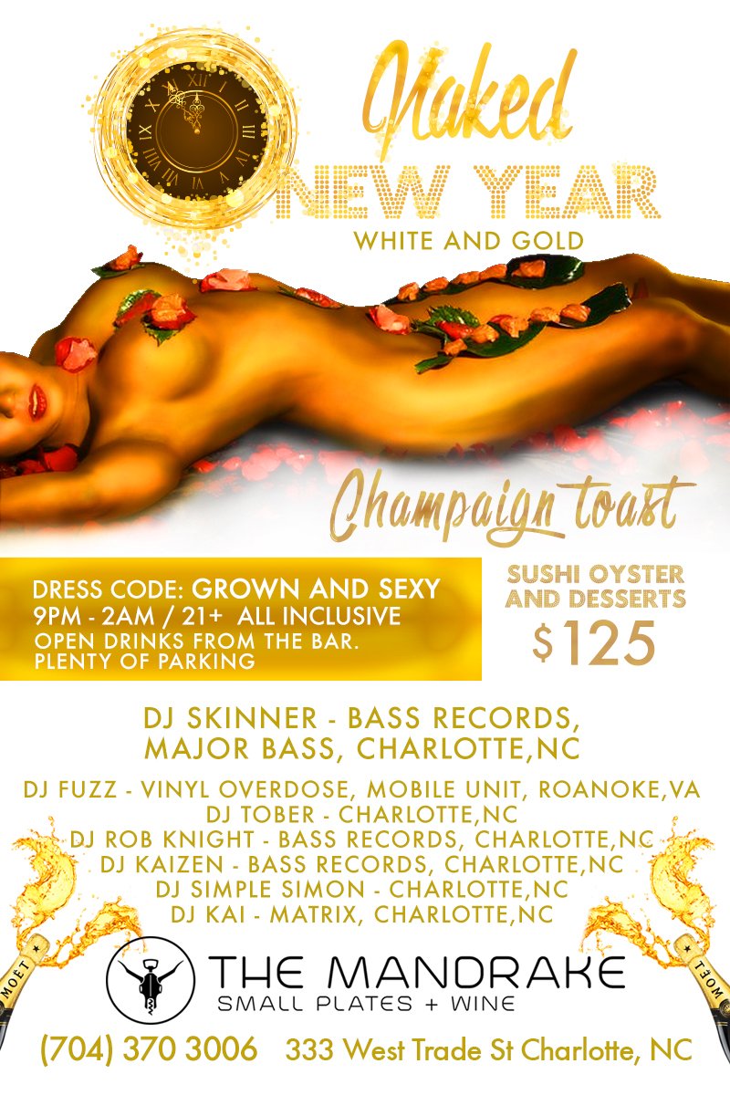 Experience Naked sushi and welcome the year like never before, our GOLD and WHITE party #Themandrakeclt #NYE