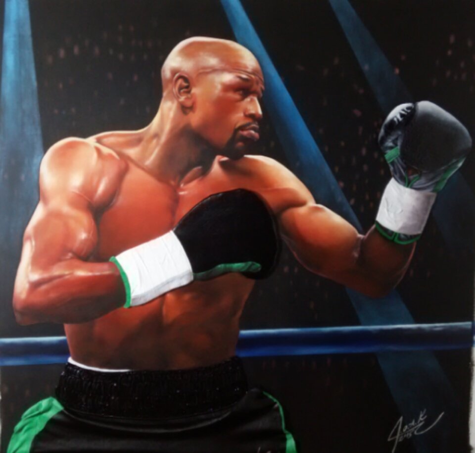 AustinKind's tweet image. Somebody hook me up with Mayweather. I just completed this 4ftx4ft 3 dimensional painting of him.