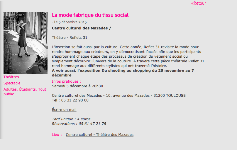 abellweb's tweet photo. Ce soir spectacle #reflet31 "La mode fabrique du tissu social" #TheatreDesMazades #Toulouse https://t.co/cTv4vHW8uy https://t.co/MzgeTYtMoN
